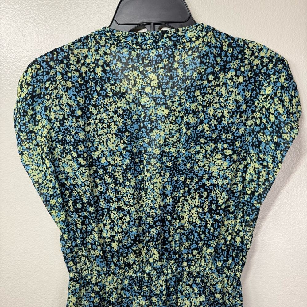 NWT Steve Madden Leigh Midi Dress Blue Yellow V-Neck Floral Dress Women’s Small - Picture 6 of 7